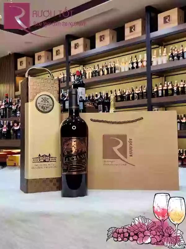 Hộp quà rượu vang Luciano nhãn vàng - đỏ - đen Giá rẻ